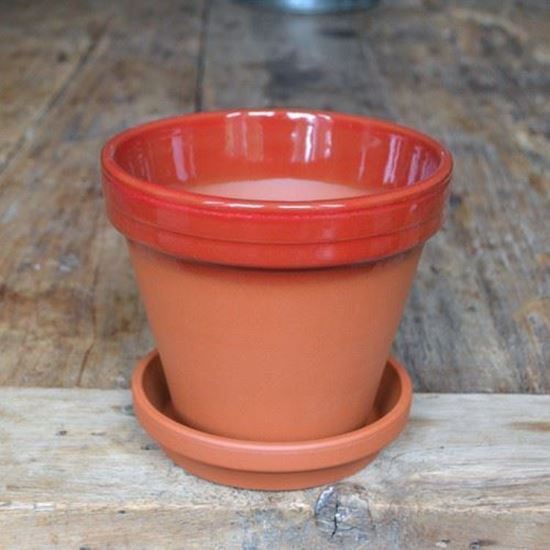 Picture of Terracotta Flower Pot & Saucer - 15cm - Red Glazed