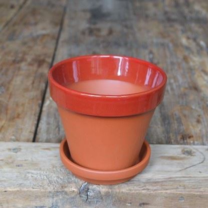 Picture of Terracotta Flower Pot & Saucer - 13cm - Red Glazed