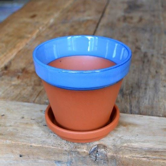 Terracotta Flower Pot & Saucer 13cm Blue Glazed Weston Mill