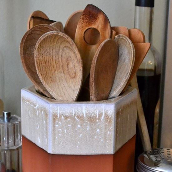 Picture of Utensil Holder - Hexagonal With Rustic Mushroom Glaze