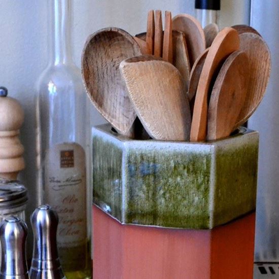 Picture of Utensil Pot - Hexagonal With Apple Green Glaze