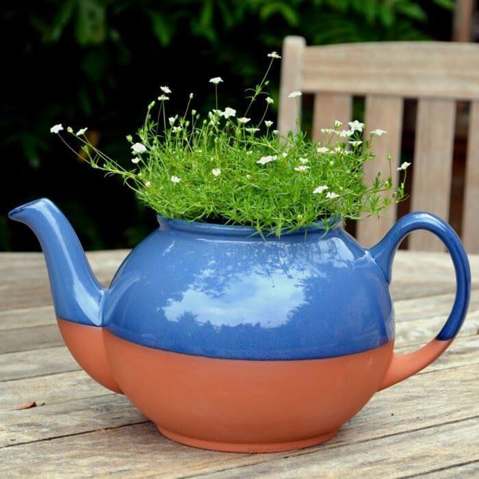 Teapot Planter Large - Blue | Weston Mill Pottery UK