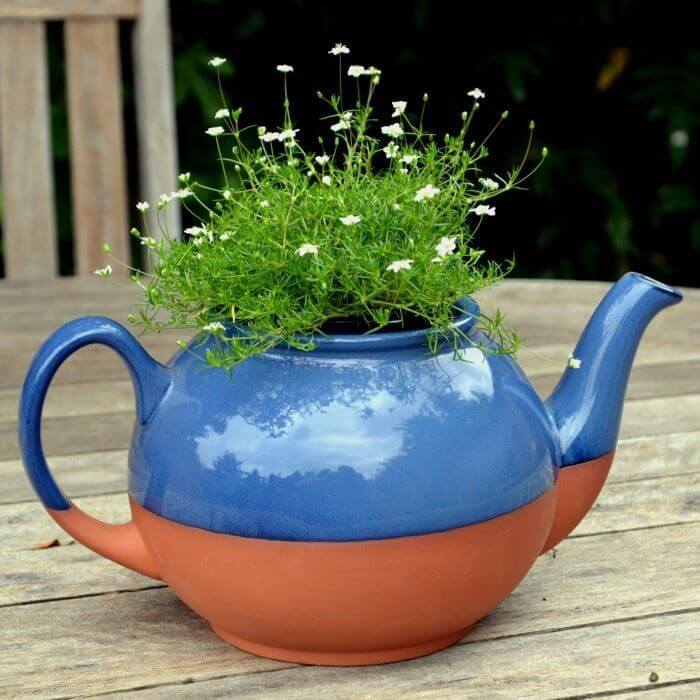 Teapot Planter Large - Blue | Weston Mill Pottery UK