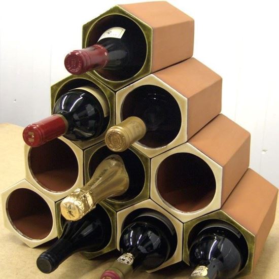 Picture of Terracotta Wine Rack - 10 Bottle Set Olive Green or Ochre Cream Glaze