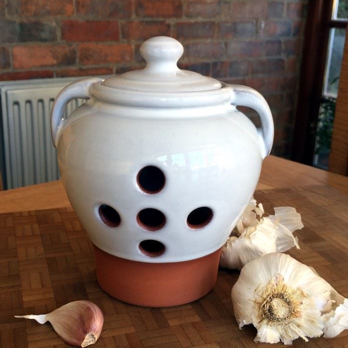Garlic Pot Large with Translucent White Glaze Weston