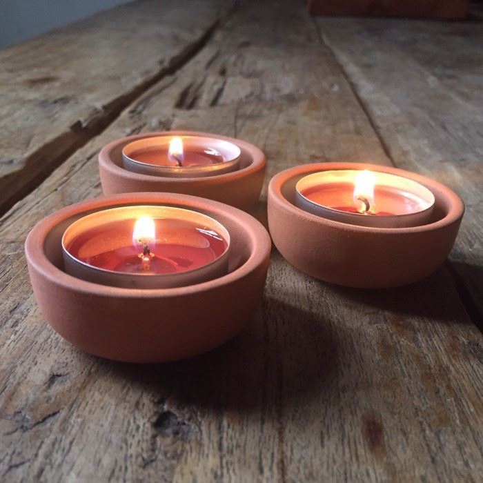 Terracotta Tealight Holders - Set of 3 | Weston Mill Pottery UK