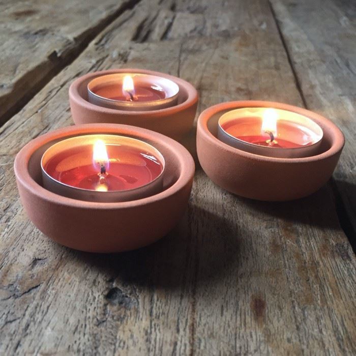 Terracotta Tealight Holders Set of 3 Weston Mill